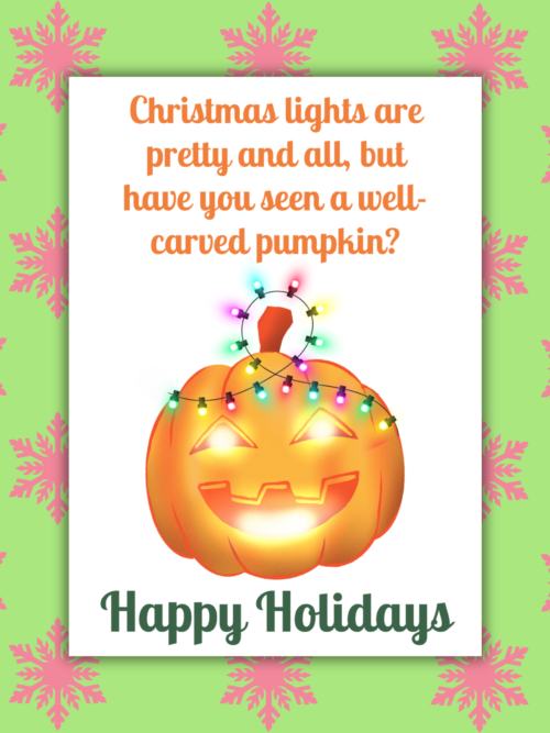 Christmas Lights vs. Pumpkins Halloween Christmas Card
