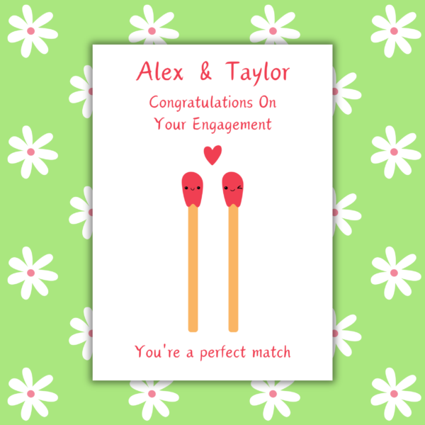 Match engagement card 1 Personalised Perfect Match Engagement Card