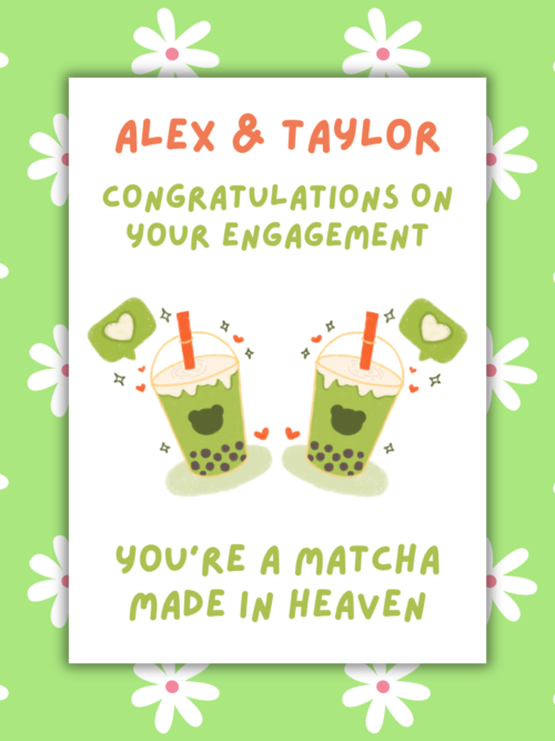 Matcha engagement card 1 Personalised Matcha Made in Heaven Engagement Card