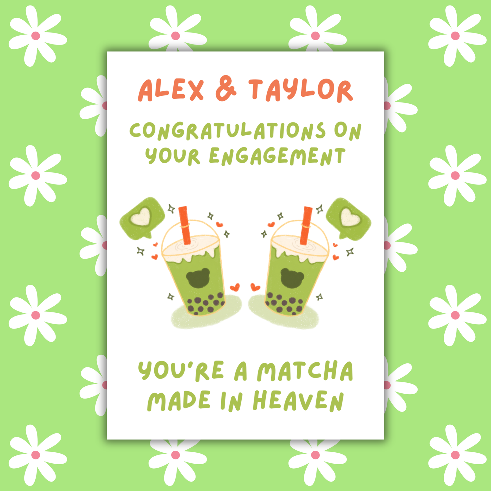 Personalised Matcha Made in Heaven Engagement Card