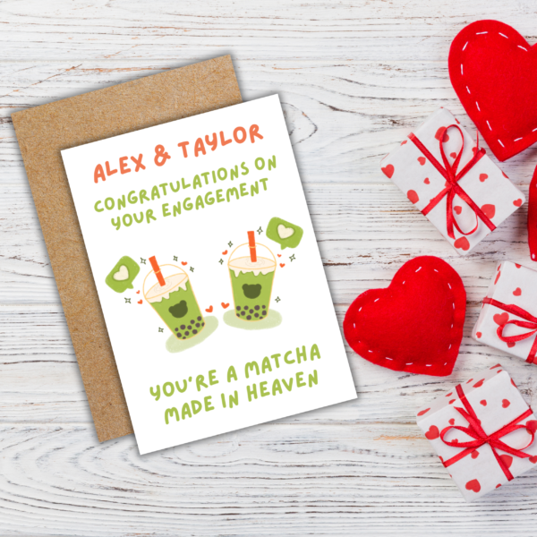 Matcha engagement card 3 Personalised Matcha Made in Heaven Engagement Card