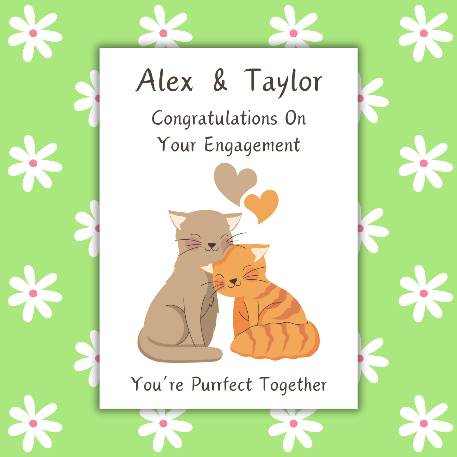 Personalised Purrfect Together Engagement Card