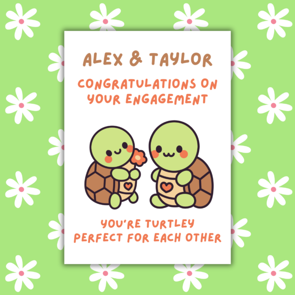 Turtle Engagement card 1 Personalised Turtle-y Perfect for Each Other Engagement Card