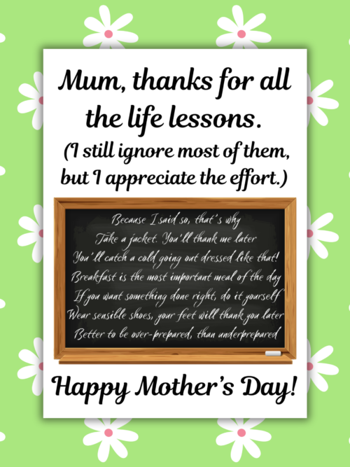 MD Lessons Card 1 Mum Life Lessons Mother's Day Card