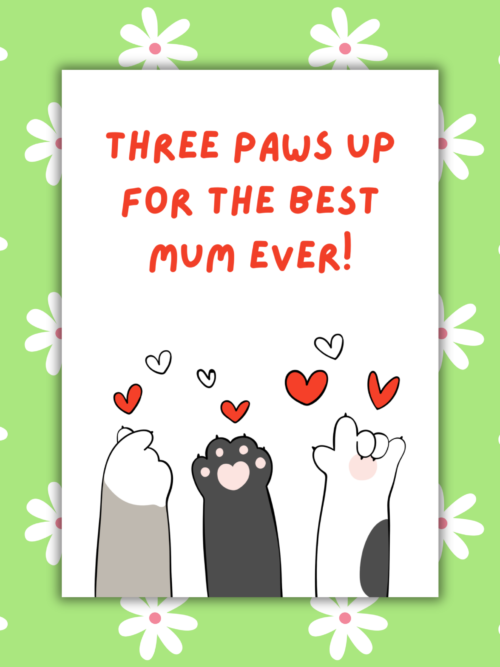 Three Paws Up for Best Mum Cat Mother's Day Card