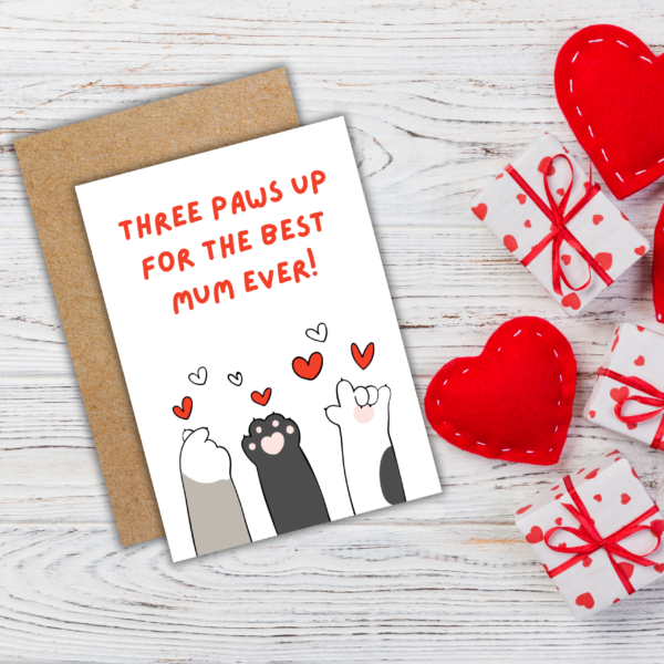 Three Paws Up for Best Mum Cat Mother's Day Card