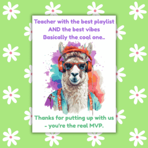 Best Playlist, Best Vibes – Funny Thank You Card for Cool Teachers