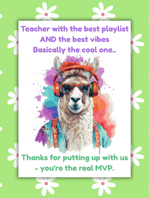Cool teacher card 1 Best Playlist, Best Vibes β Funny Thank You Card for Cool Teachers
