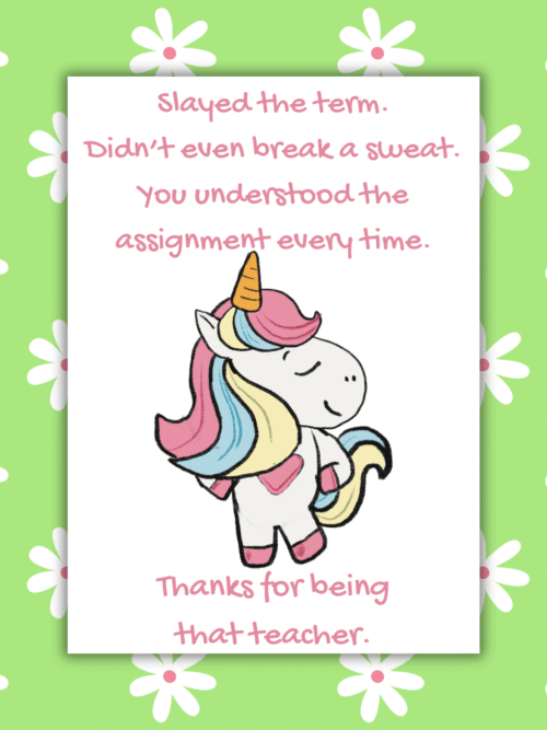 Slay teacher card 1 Slayed the Term – Funny Thank You Card for Teachers