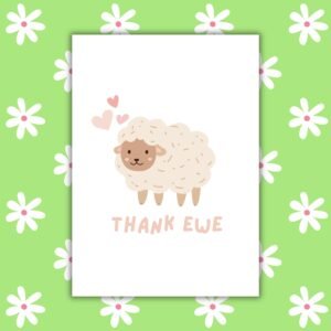 Thank Ewe Sheep Card – Adorable Thank You Greeting Card