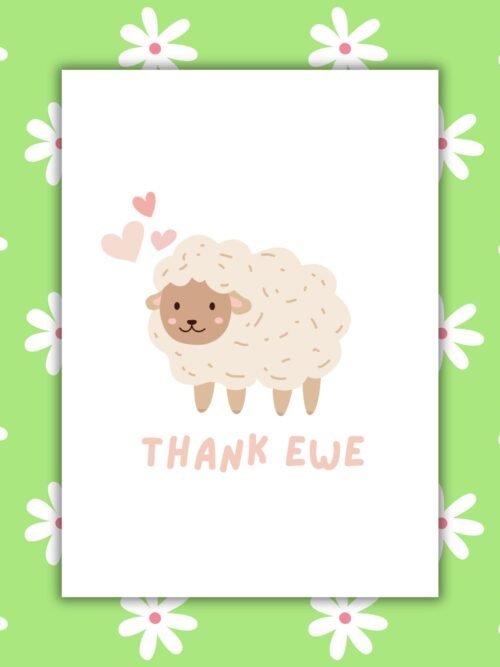 Thank Ewe Card 1 Thank Ewe Sheep Card β Adorable Thank You Greeting Card