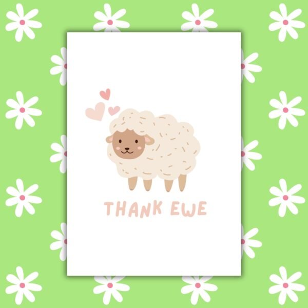 Thank Ewe Sheep Card – Adorable Thank You Greeting Card