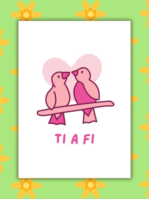 Ti a Fi – Welsh Love Card (Lovebirds Design)