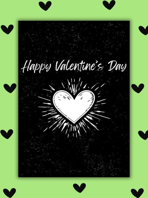 Black Edgy Val Heart card Happy Valentine’s Day – Minimalist Black & White Valentine’s Card | Modern Edgy Love Card
