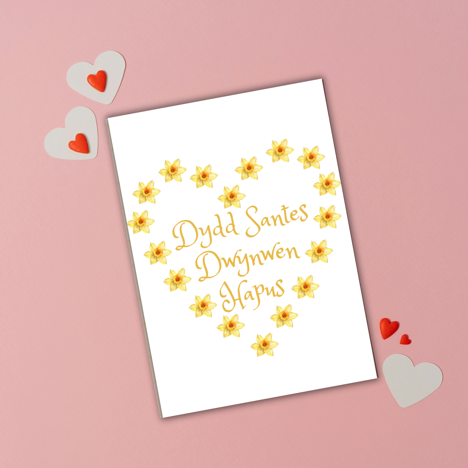 Dydd Santes Dwynwen Hapus – Welsh Daffodil Heart Card - Image 4