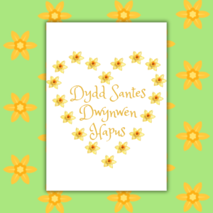 Dydd Santes Dwynwen Hapus – Welsh Daffodil Heart Card