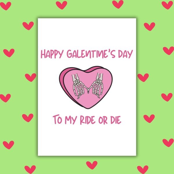 Happy Galentine’s to My Ride or Die – Skeleton Bestie Card 💀💖