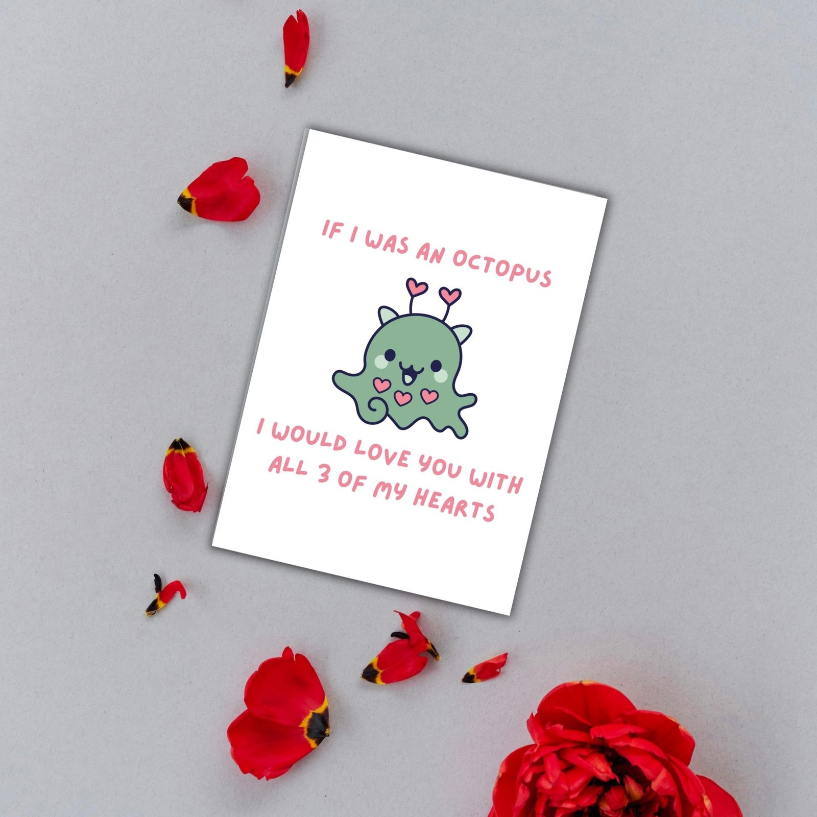 If I Was an Octopus I Would Love You With All Three of My Hearts Valentine's Card - Image 3