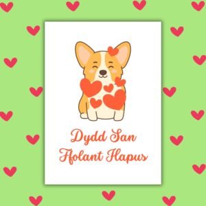 Dydd San Ffolant Hapus – Welsh Language Valentine’s Card with Corgi
