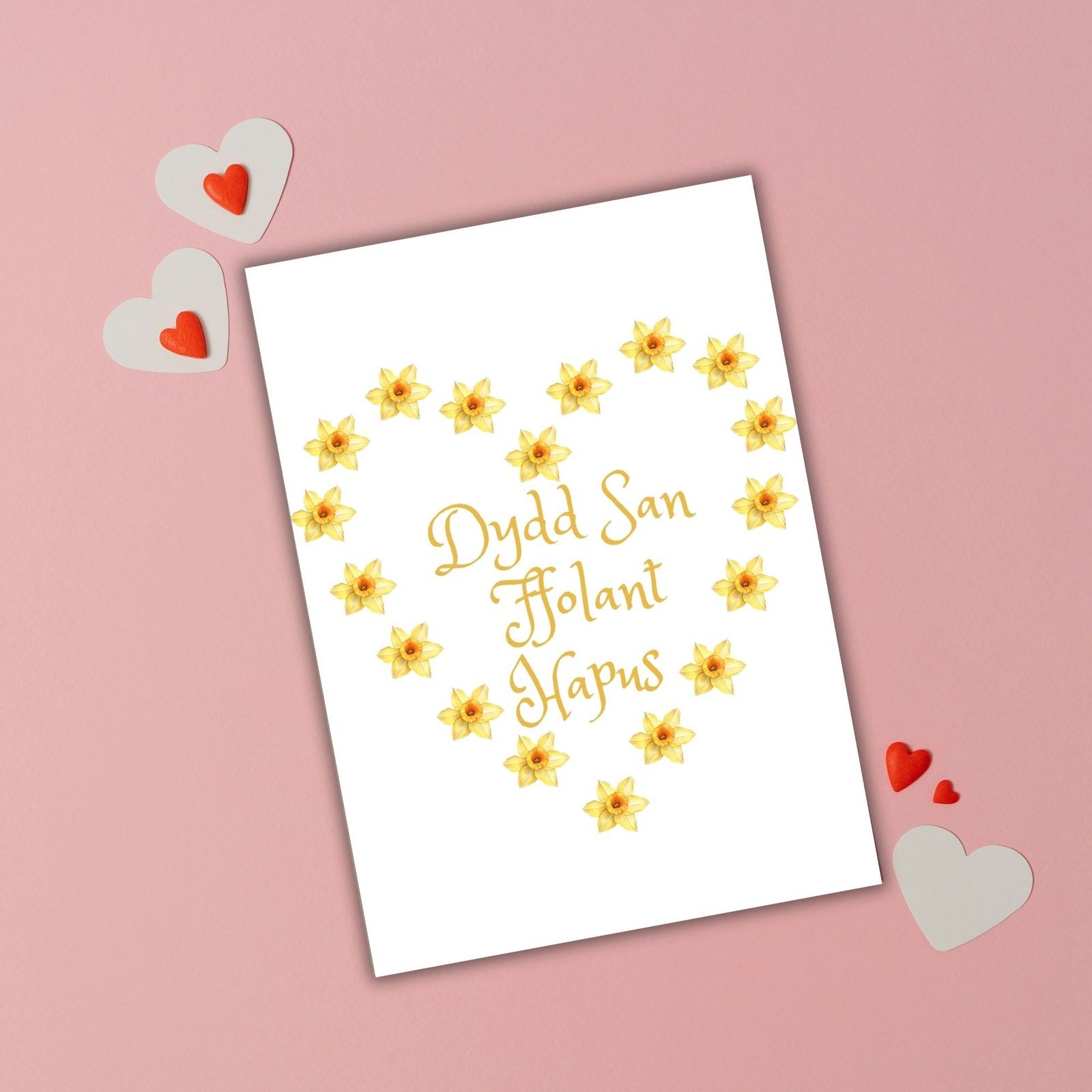 Dydd San Ffolant Hapus – Welsh Language Valentine’s Card with Daffodil Heart - Image 2