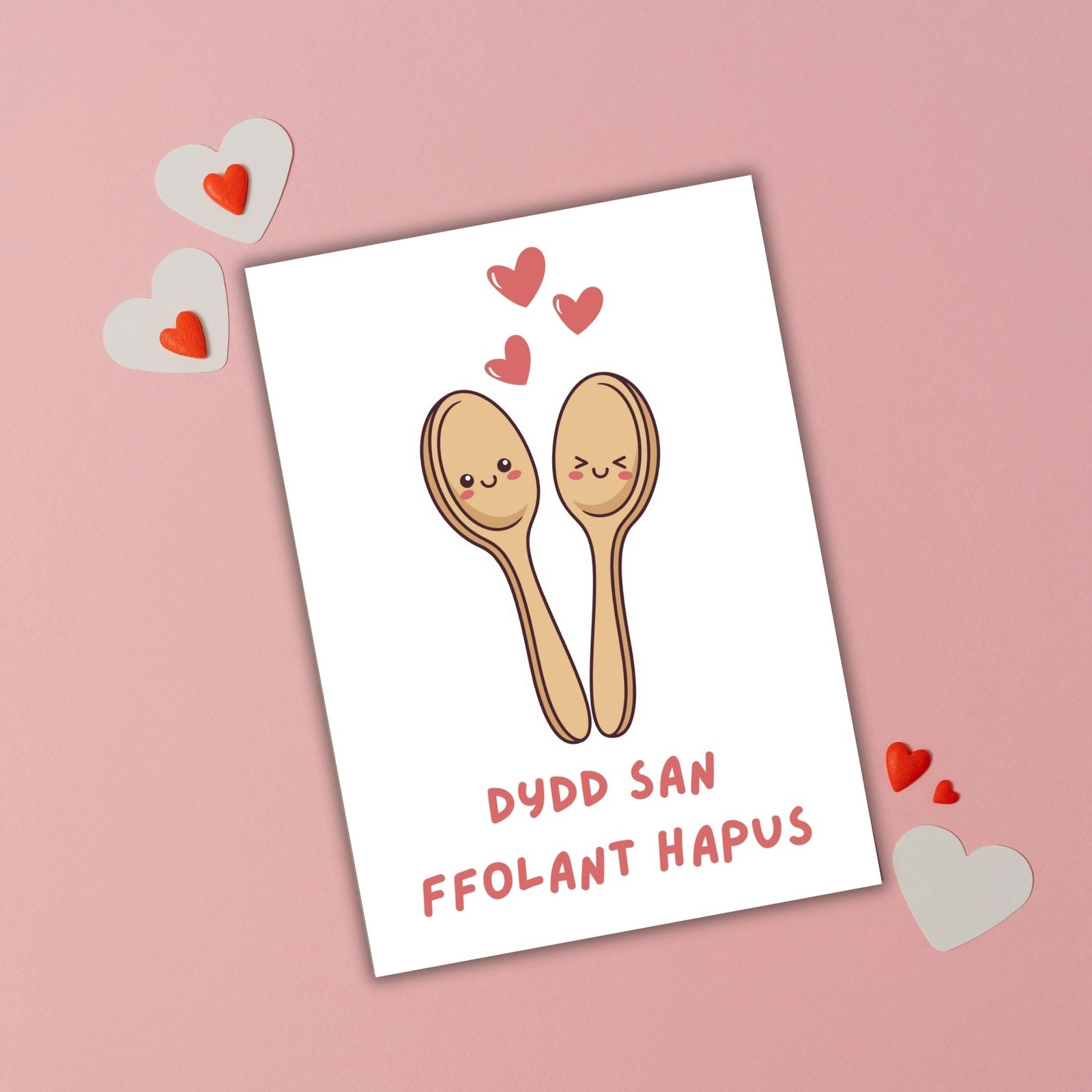 Dydd San Ffolant Hapus – Welsh Language Valentine’s Card with Love Spoons - Image 2