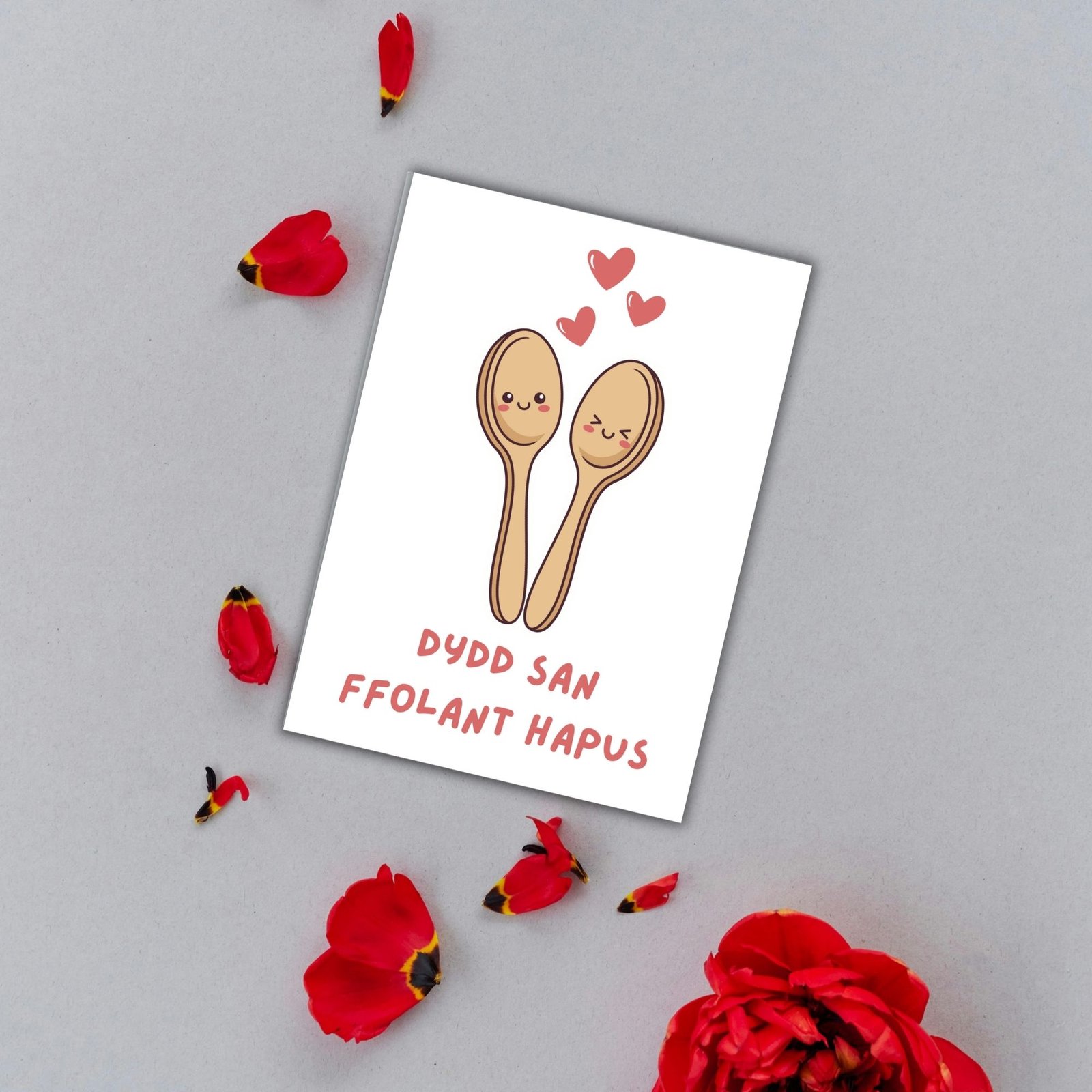 Dydd San Ffolant Hapus – Welsh Language Valentine’s Card with Love Spoons - Image 3