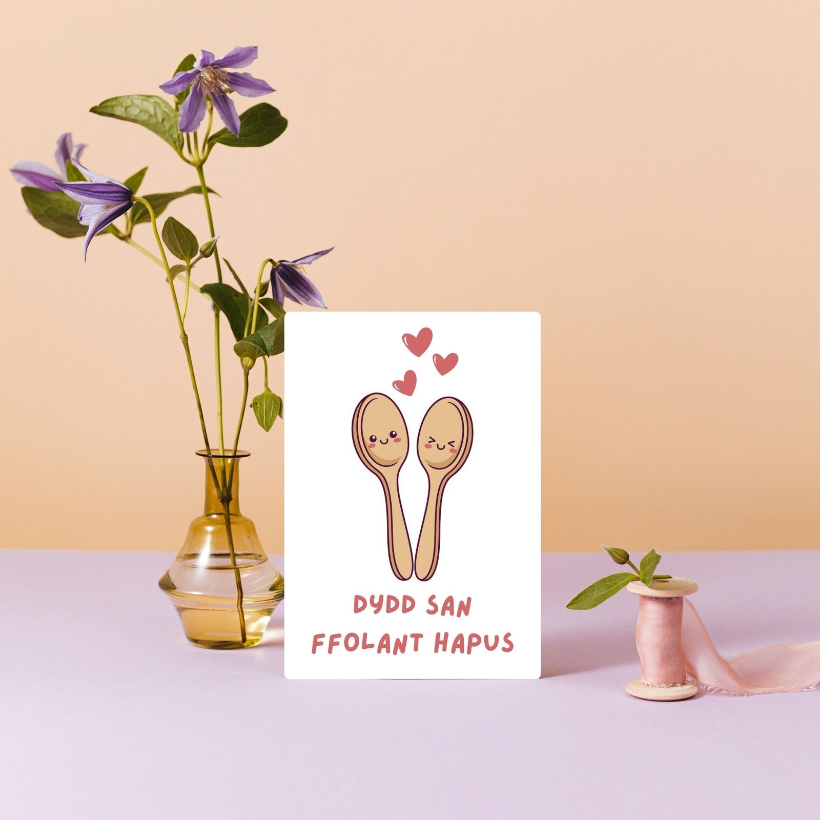 Dydd San Ffolant Hapus – Welsh Language Valentine’s Card with Love Spoons - Image 4