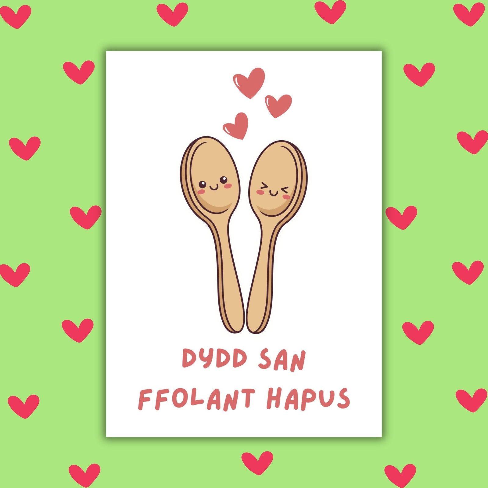 Dydd San Ffolant Hapus – Welsh Language Valentine’s Card with Love Spoons