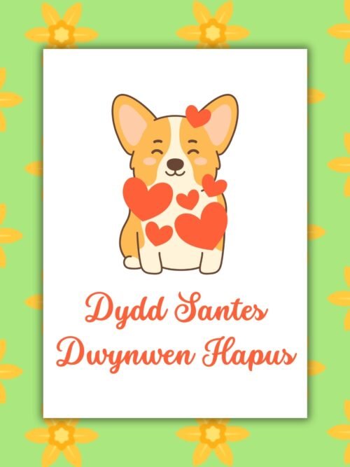 St Dwynwen Corgi Card Dydd Santes Dwynwen Hapus β Welsh St Dwynwenβs Day Card