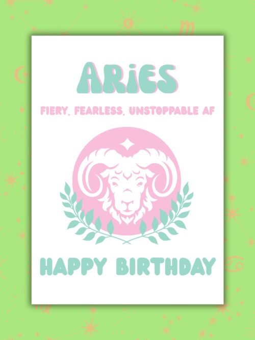 Aries Birthday Card –  Zodiac Birthday Card