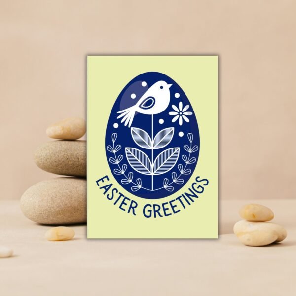 Easter Folk Egg Blue (3) Blue Folk Art Egg Easter Card