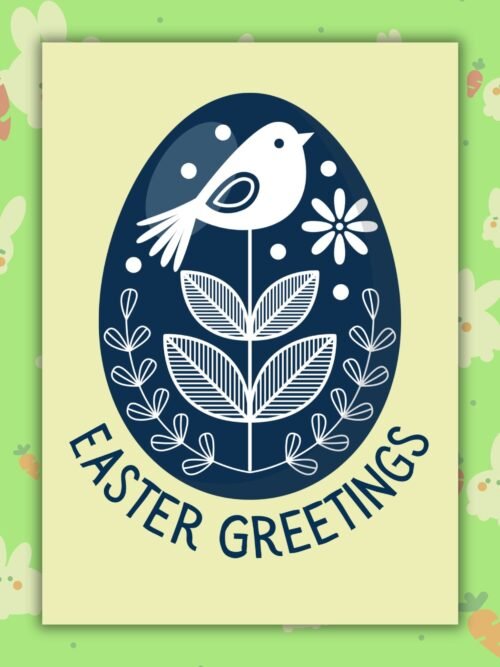 Easter Folk Egg Blue Blue Folk Art Egg Easter Card