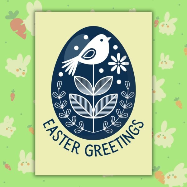 Easter Folk Egg Blue Blue Folk Art Egg Easter Card