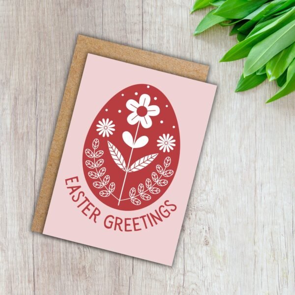 Easter Folk Egg Red (2) Red Folk Art Egg Easter Card