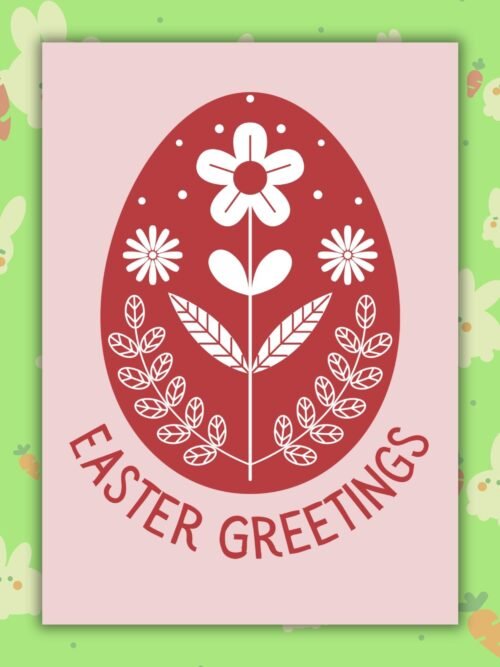 Red Folk Art Egg Easter Card