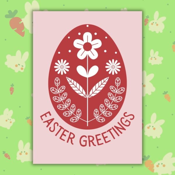 Easter Folk Egg Red Red Folk Art Egg Easter Card