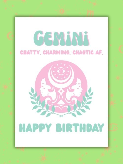 Gemini AF Card Gemini Birthday Card – Zodiac Birthday Card