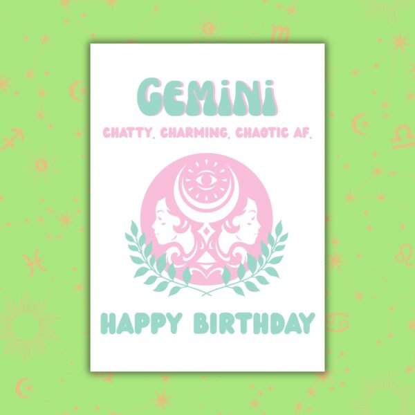 Gemini Birthday Card – Zodiac Birthday Card