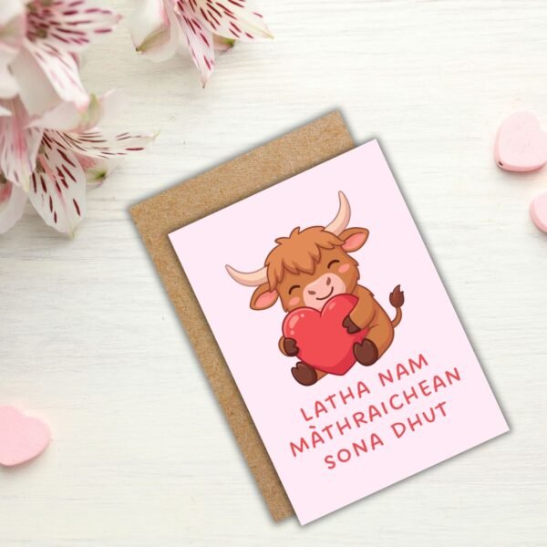 Latha nam Màthraichean Sona Dhut – Highland Cow Mother’s Day Card