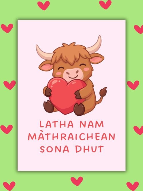 Latha nam Màthraichean Sona Dhut – Highland Cow Mother’s Day Card