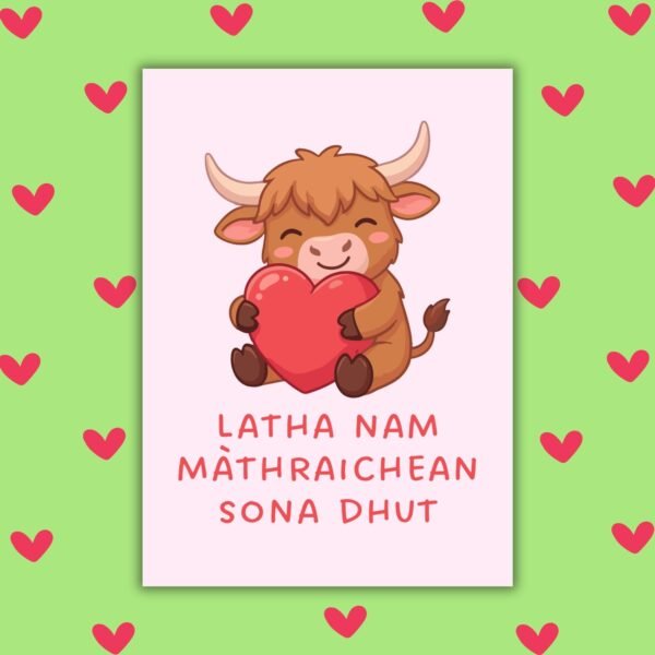 Latha nam Màthraichean Sona Dhut – Highland Cow Mother’s Day Card