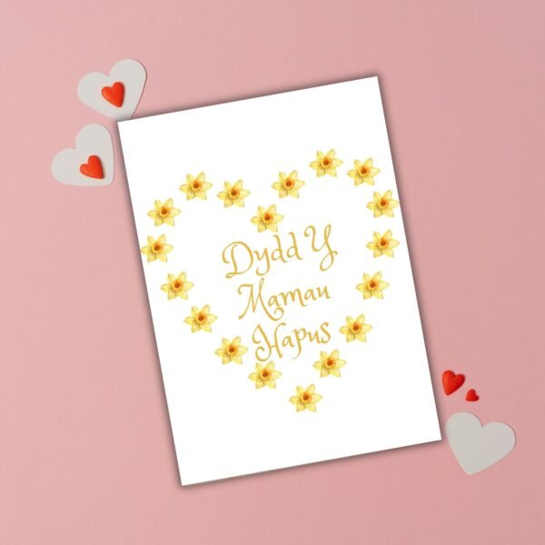 Dydd y Mamau Hapus – Daffodil Heart Card