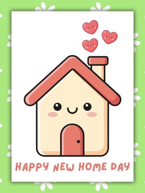 Happy new home Card New Home Card - Cute Kawaii Smiling House