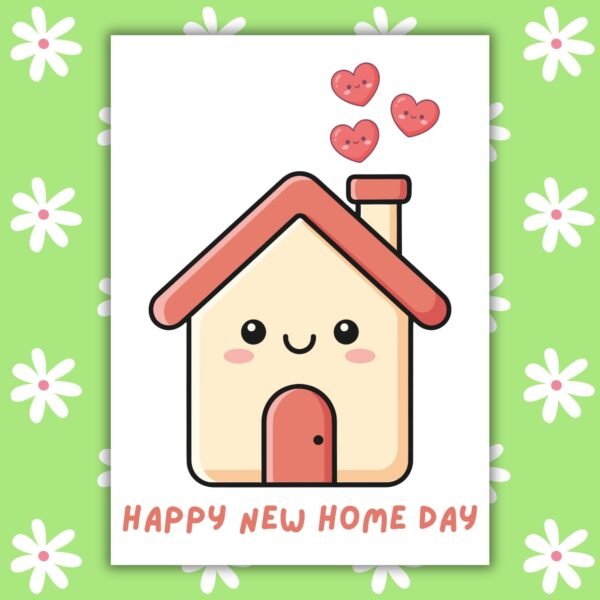 Happy new home Card New Home Card - Cute Kawaii Smiling House