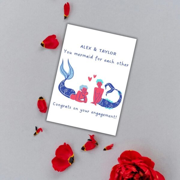 Mermaid men (1) You Mermaid For Each Other – Engagement Card for Two Grooms