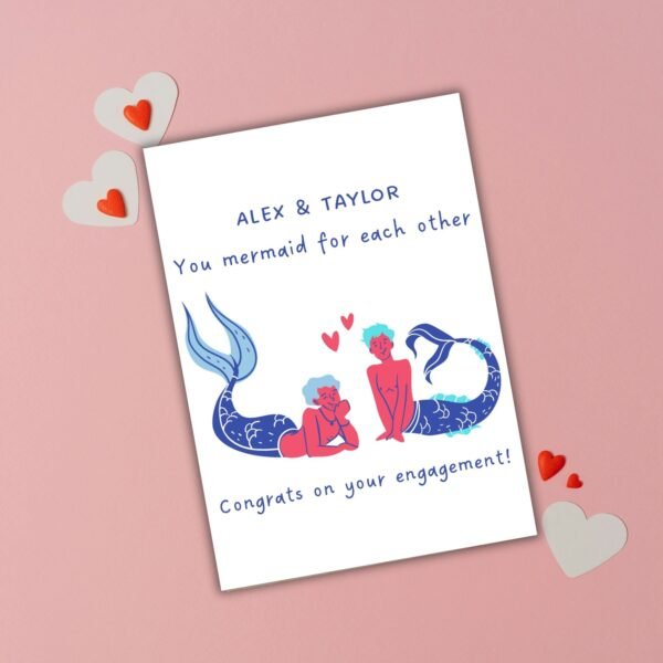 Mermaid men (2) You Mermaid For Each Other – Engagement Card for Two Grooms