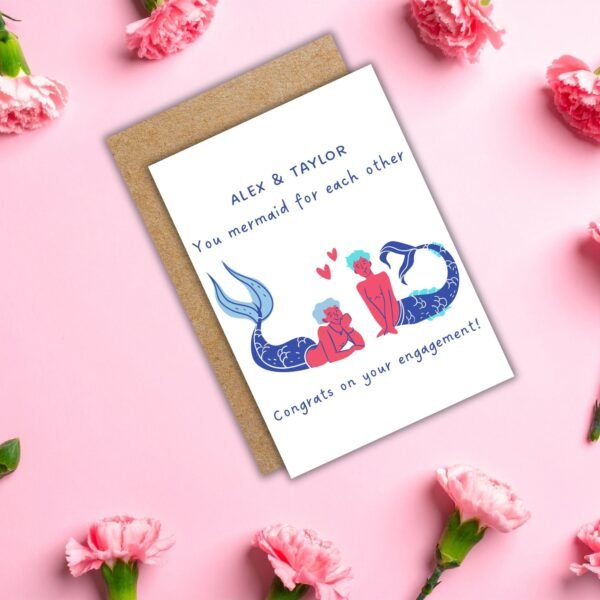 Mermaid men (4) You Mermaid For Each Other – Engagement Card for Two Grooms