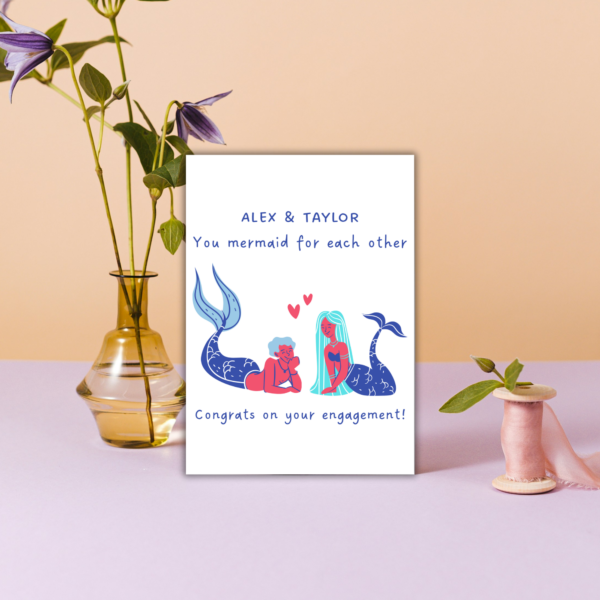 You Mermaid For Each Other – Personalised Engagement Card for Couple