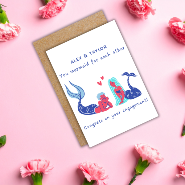 You Mermaid For Each Other – Personalised Engagement Card for Couple