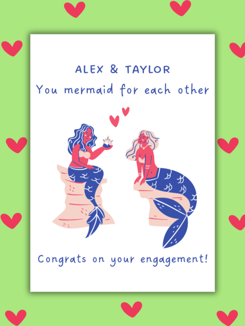 Mermaid two brides You Mermaid For Each Other – Personalised Engagement Card for Two Women